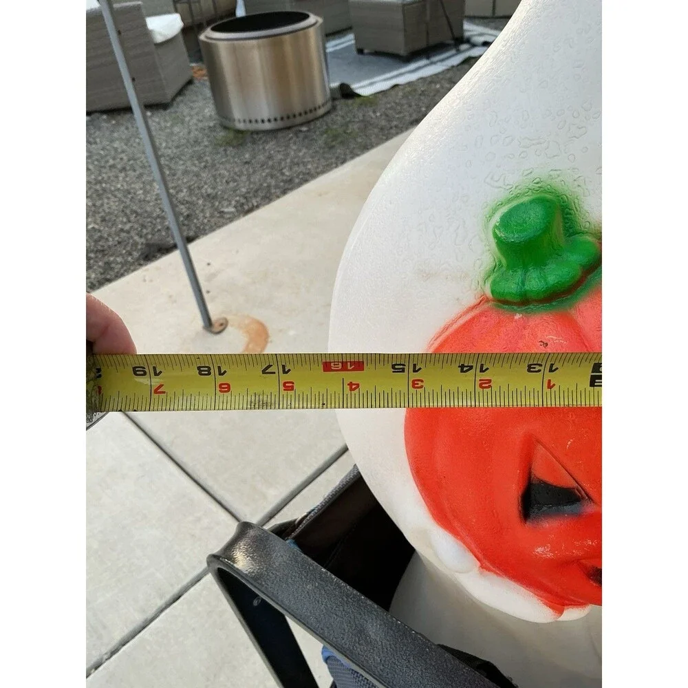 Large Vintage Ghost Blow Mold Holding Pumpkin Halloween Yard Decor 3FT Tall